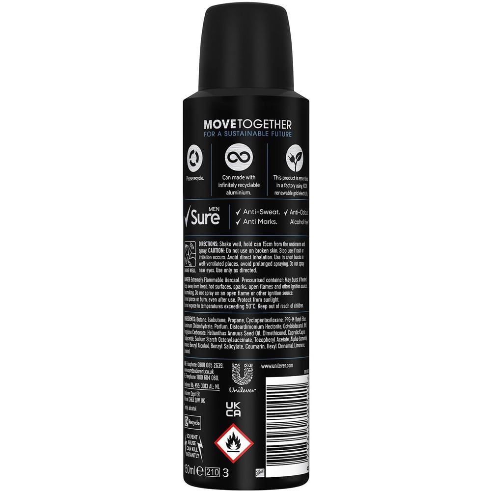 Sure Men 48H Protection Anti-Perspirant Invisible Ice Fresh Deodorant Spray 150ml 36 Pack Image 3