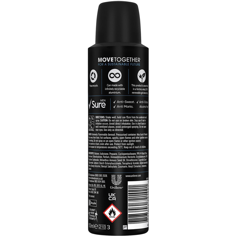 Sure Men 48H Protection Anti-Perspirant Invisible Ice Fresh Deodorant Spray 150ml 18 Pack Image 3
