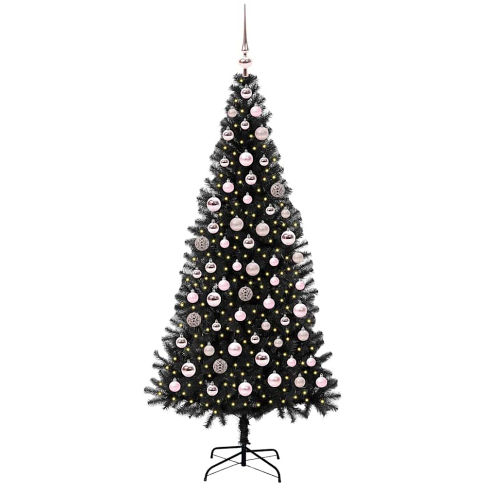 vidaXL Pre-Lit Pink Baubles Black Artificial Christmas Tree 6ft Image 1