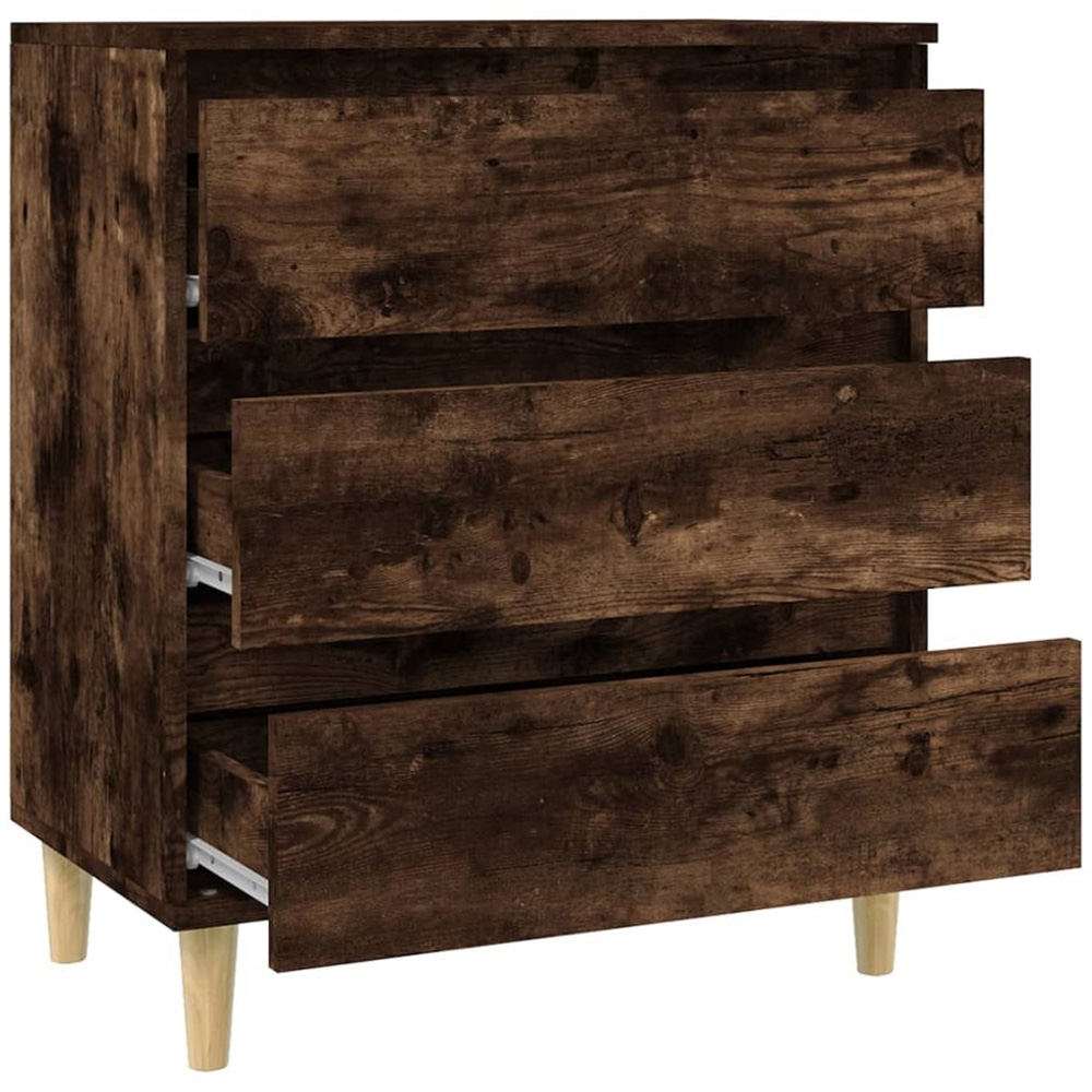 vidaXL 3 Drawer Smoked Oak Sideboard with Wooden Legs Image 7