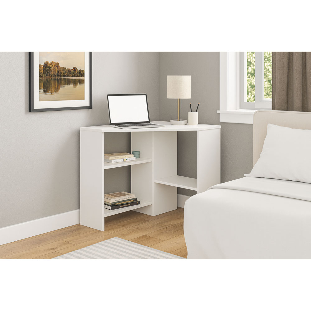 Decorotika Alison 3 Shelf Corner Computer Desk White Image 7