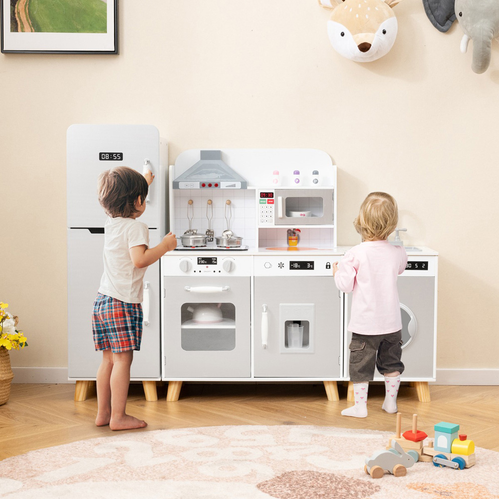 Costway Kids Grey Kitchen Play Set with Refrigerator and Washing Machine Image 3