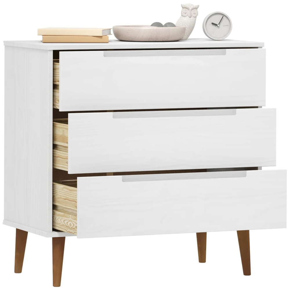 vidaXL 3 Drawer White Solid Pine Wood Drawer Cabinet Image 3