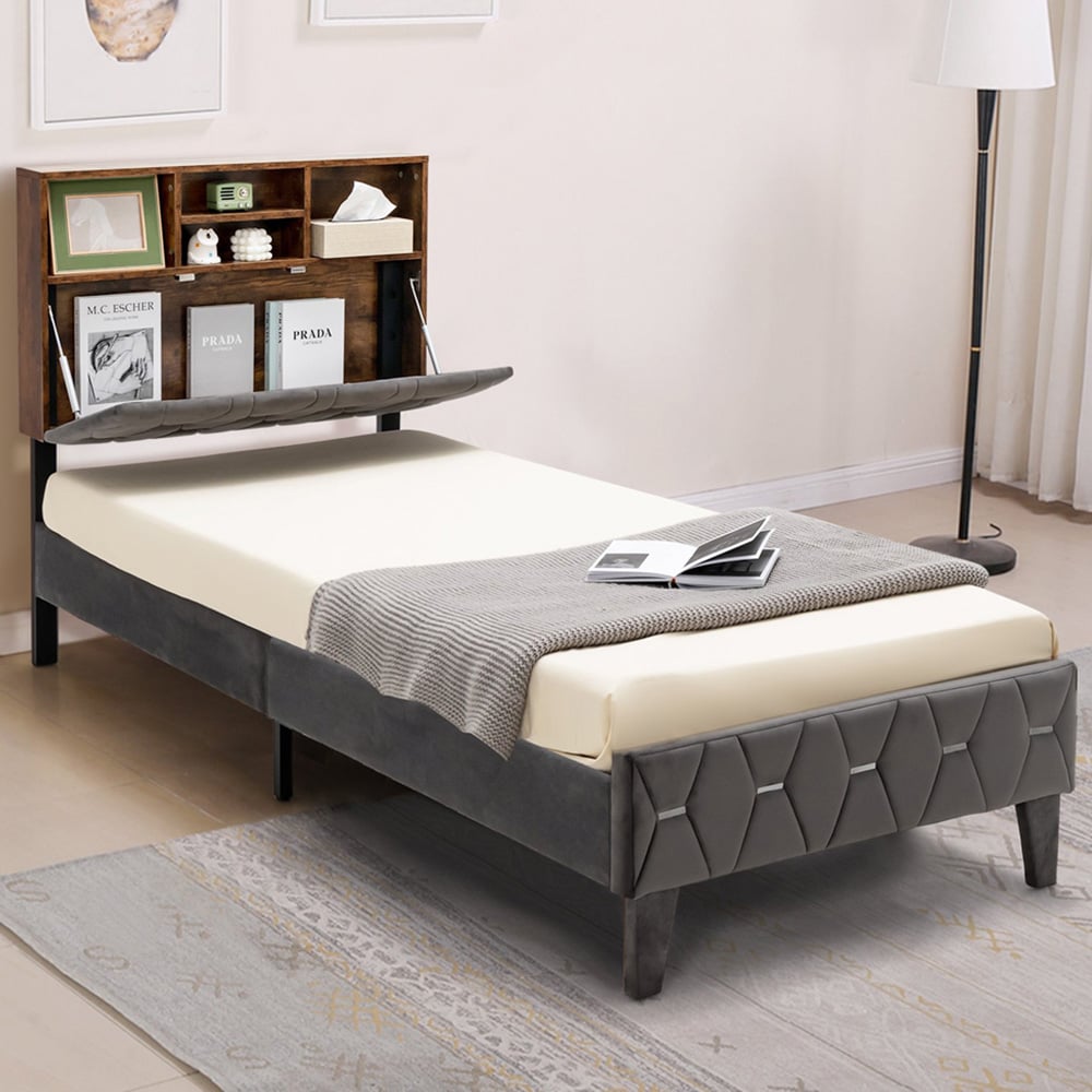 Costway Single Bed Frame with Headboard Image 1