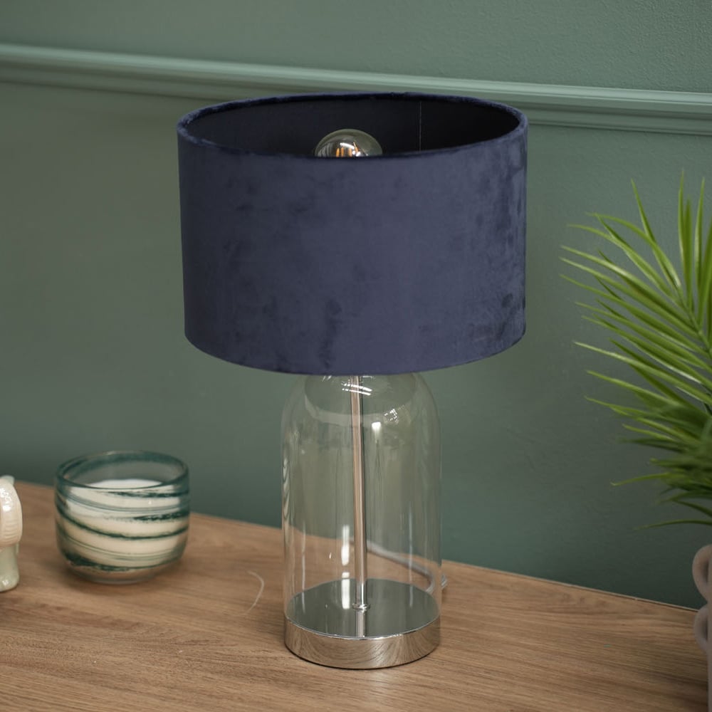 ValueLights Jessy Silver and Navy Velvet Shade Glass LED Table Lamp Image 5
