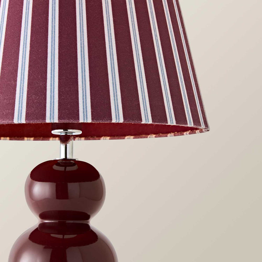 ValueLights Edie Stripe Shade Burgundy Bobble Ceramic Table Lamp with Bulb Image 4