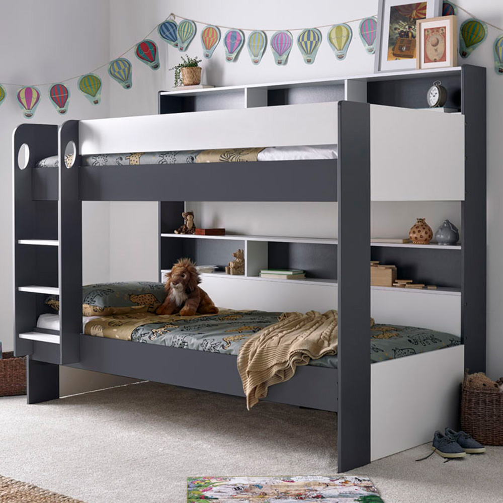 Oliver Grey and White Storage Bunk Bed with Orthopaedic Mattresses Image 1