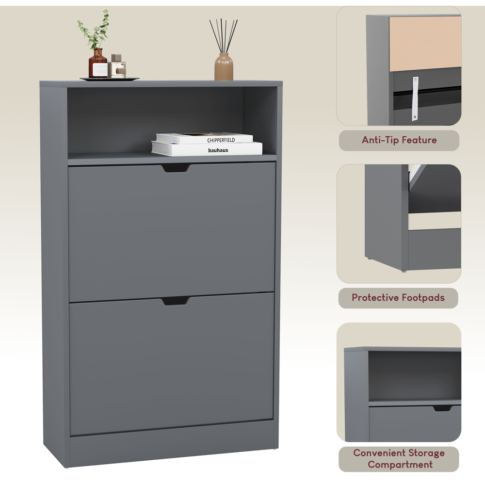VIDA DESIGNS 2 Drawer Single Shelf Grey Shoe Cabinet Image 4