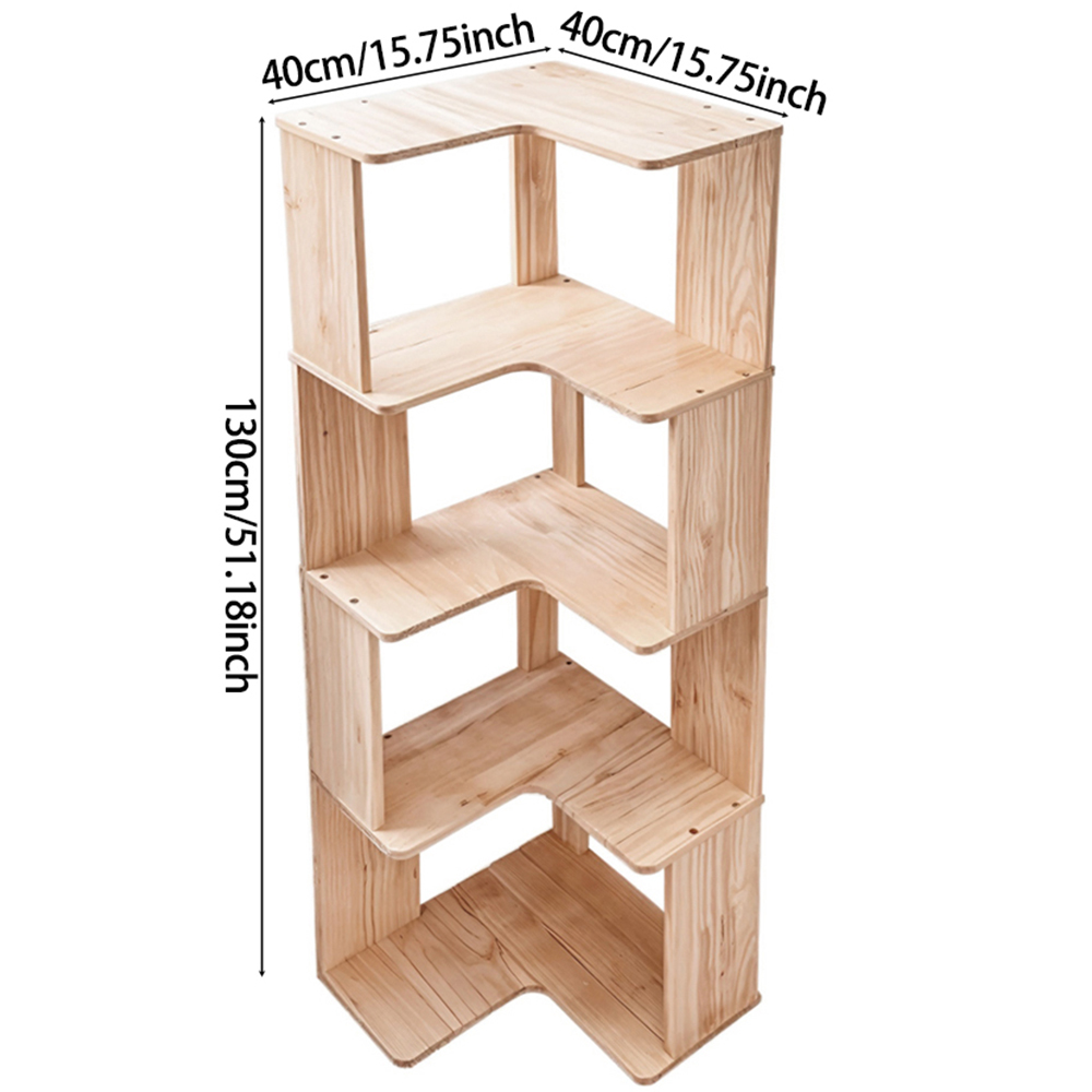 Living and Home 5 Shelf Natural Wooden L-Shaped Corner Bookshelf Image 9
