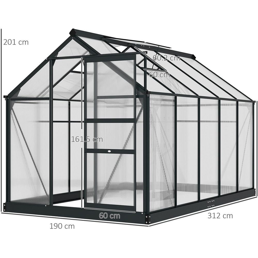 Outsunny 6 x 10ft Black Galvanised Aluminium Polycarbonate Walk In Greenhouse Image 8