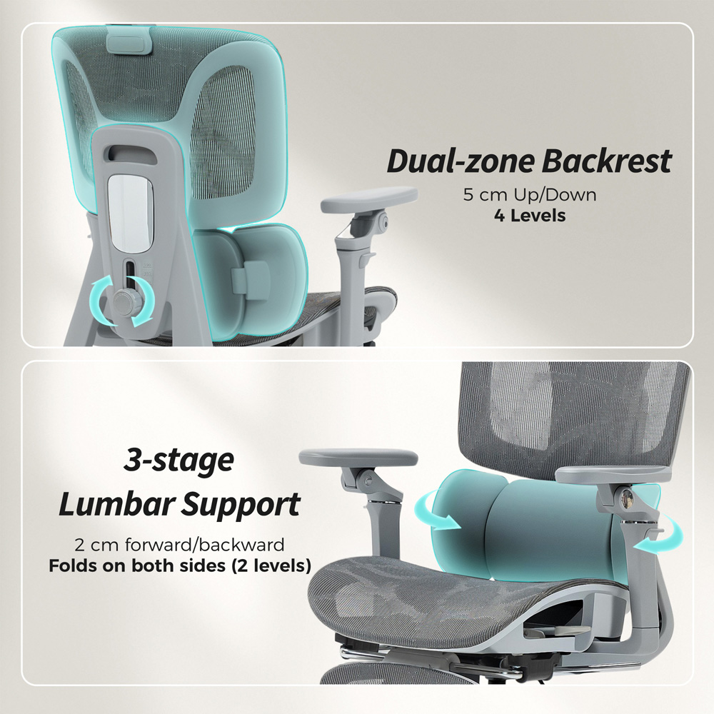 Portland Grey Mesh Ergonomic Office Chair with Lumbar Support and 6D Armrests Image 5