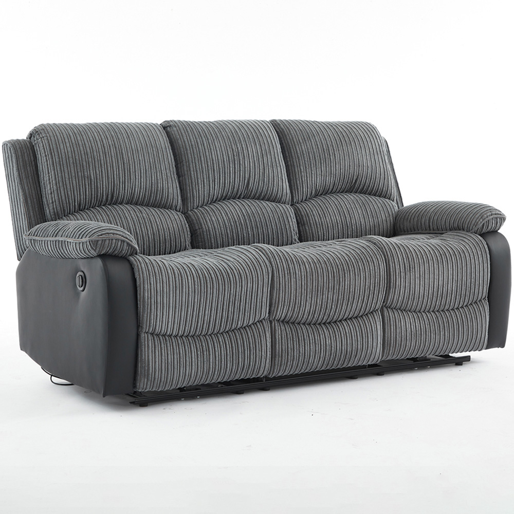 Furniture One 3 Seater Grey Sectional Corduroy Electric Recliner Sofa Image 2