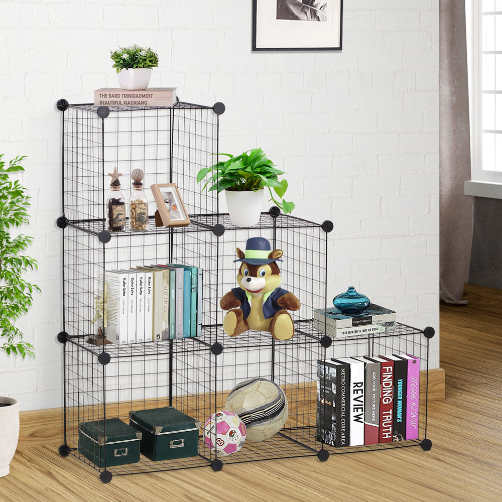 Portland 6 Cube Black Interlocking Metal Storage Unit Image 7