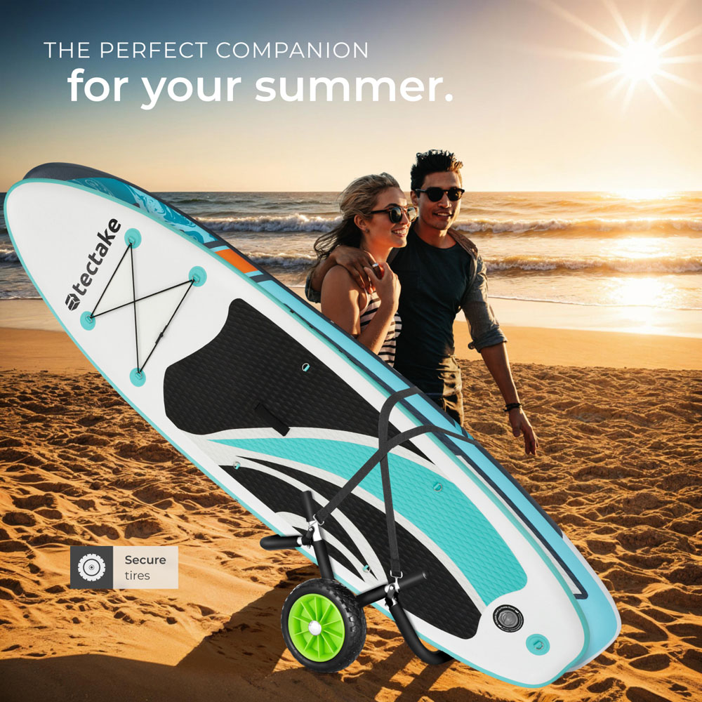 tectake Black and Green Wave Wheel Aluminium Surfboard Trolley Image 7