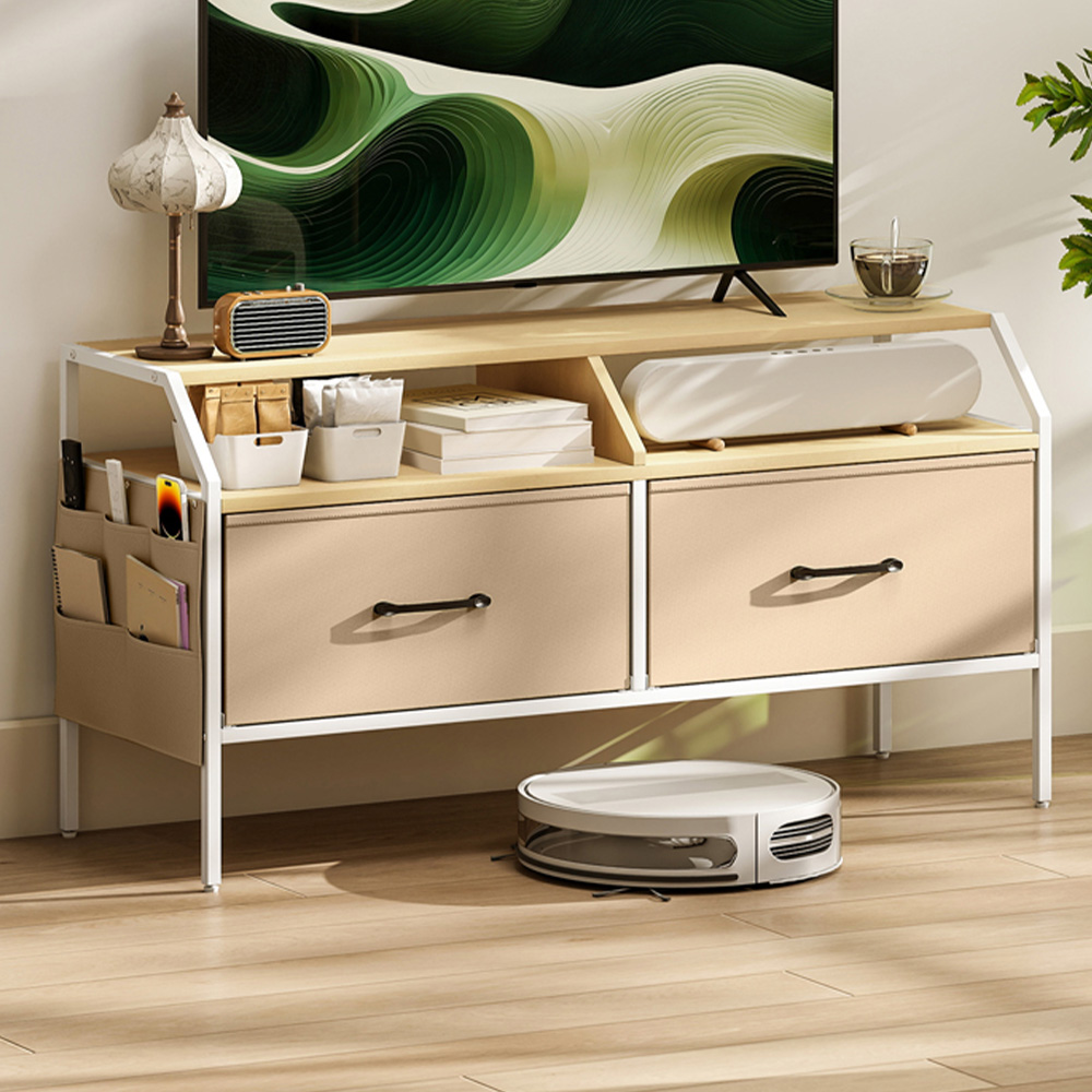 HOMCOM 2 Drawers Natural Brown TV Unit Image 1