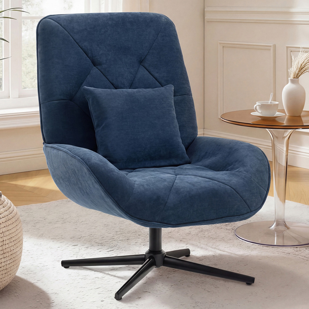 Portland Dark Blue Chenille Swivel Accent Chair with Lumbar Pillow Image 1