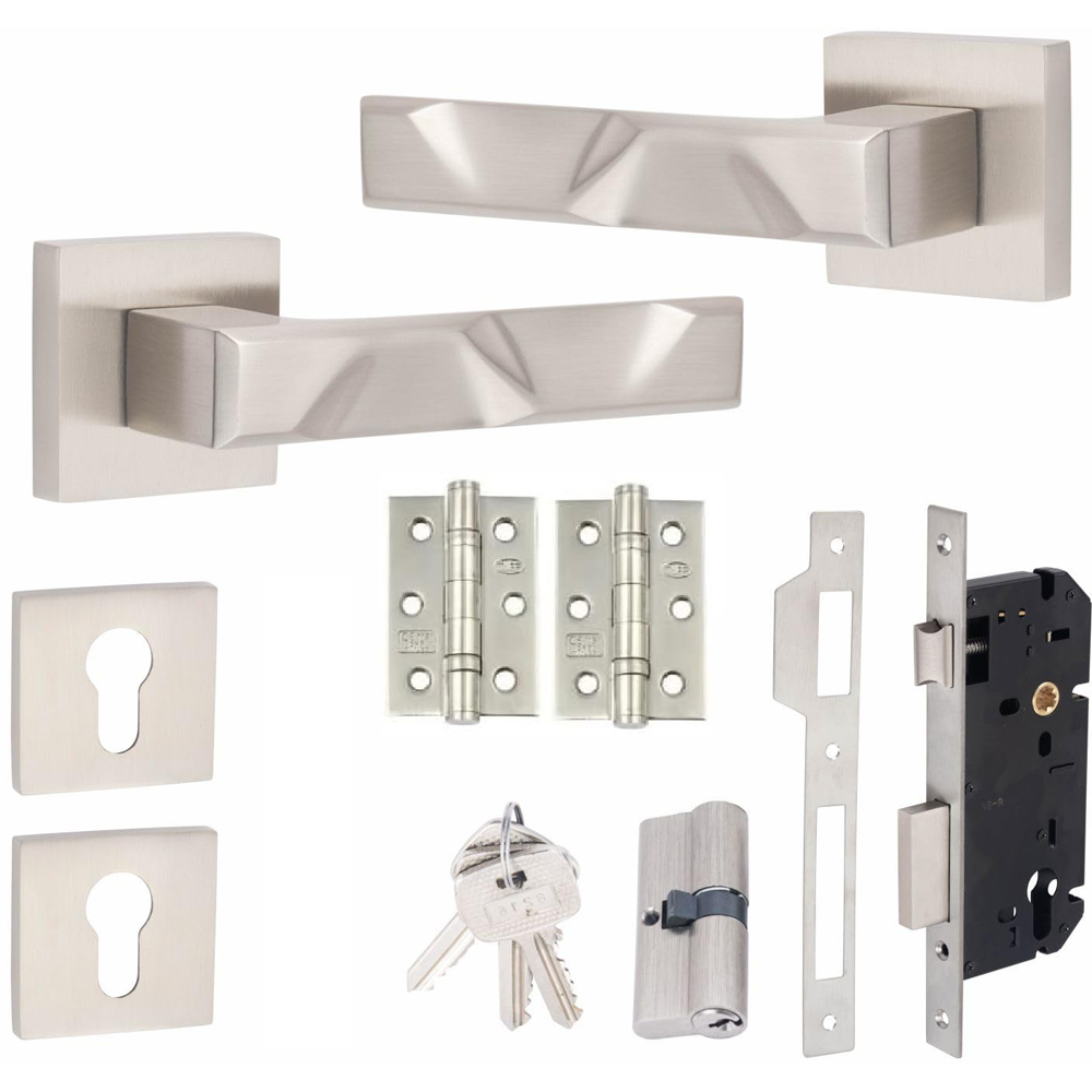Golden Grace Satin Nickel Modern Nova Euro Lock Door Handle Set Image 1