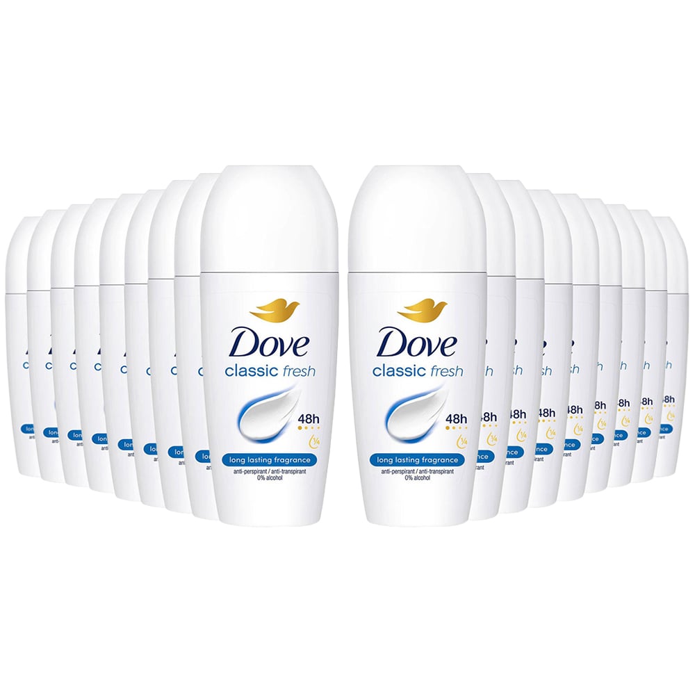 Dove Classic Fresh Anti-Perspirant Roll On 50ml 18 Pack Image 1