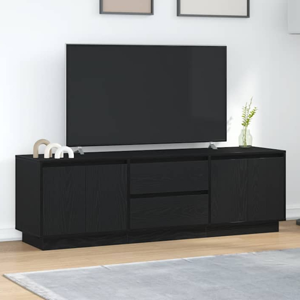 vidaXL 4 Door 2 Drawer Black TV Cabinet with LED Lights Image 1