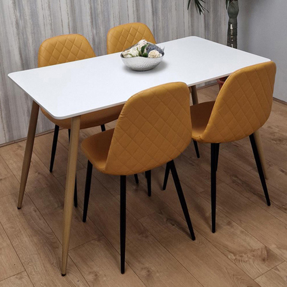Portland 4 Seater Faux leather Dining Set White and Mustard Image 1