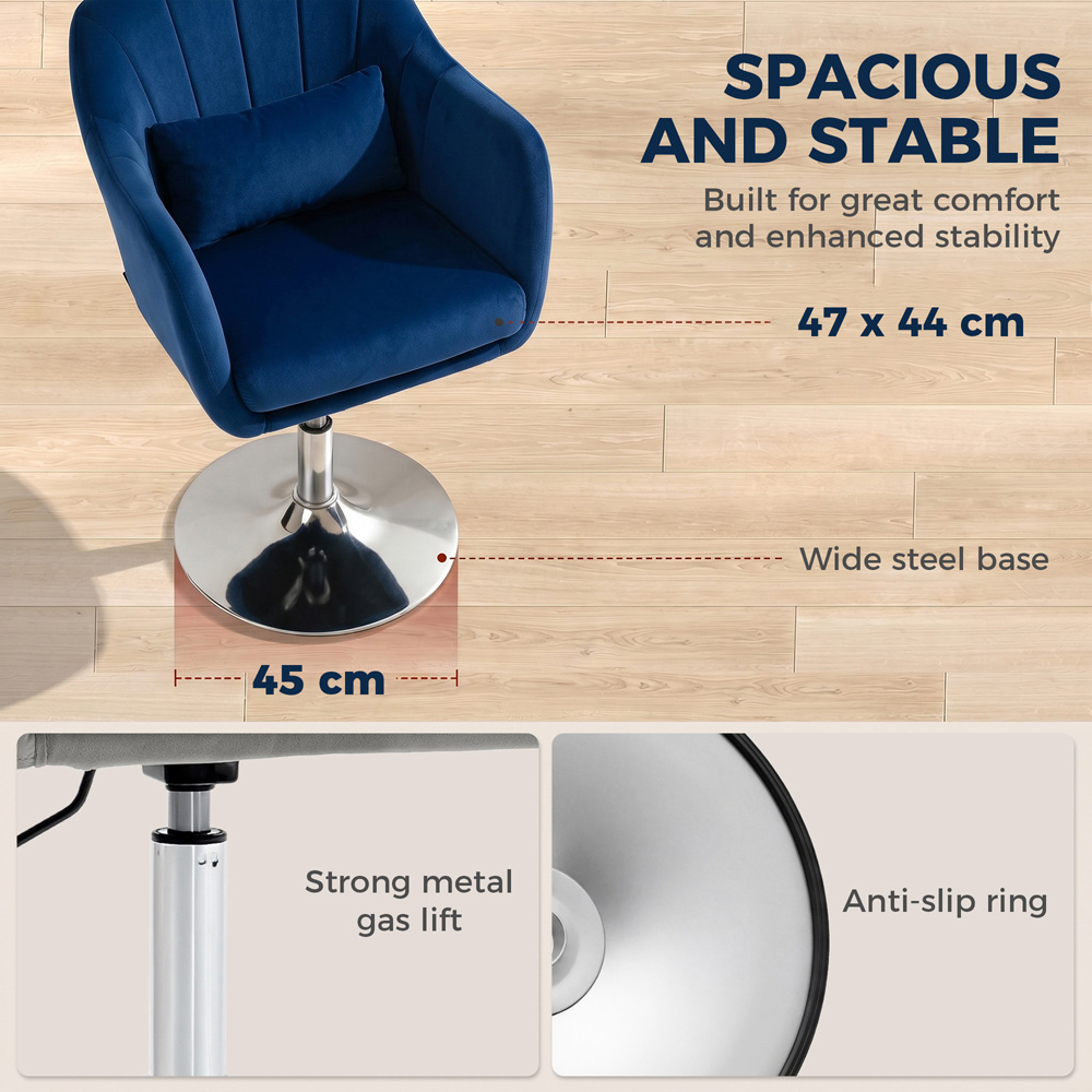 HOMCOM Dark Blue Retro Velvet Steel Frame Swivel Tub Chair Image 4