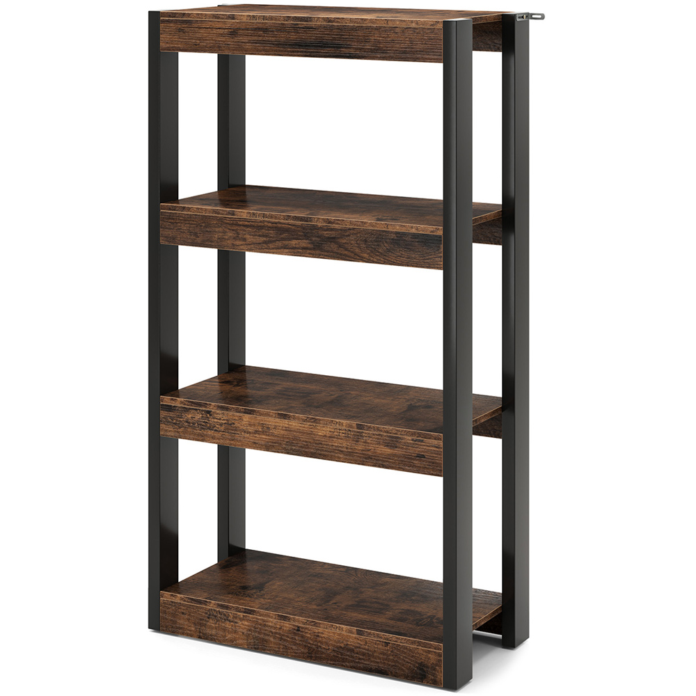 Costway 4 Tier Rustic Brown Wooden Bookcase with Dual Anti Tipping Kits Image 2