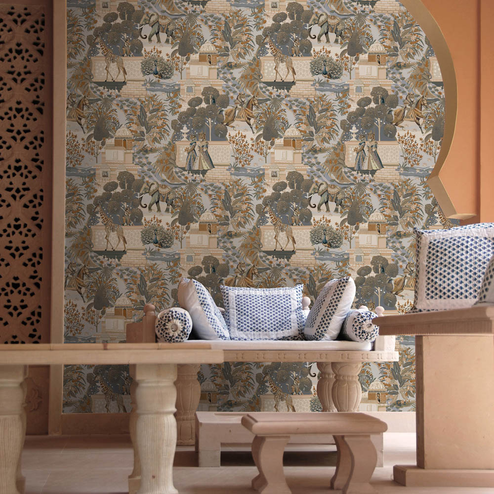 Holden Decor Animal Palace Navy and Orange Wallpaper Image 3