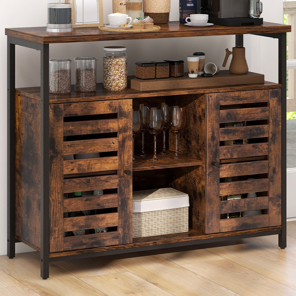 Costway 2 Door 3 Shelf Rustic Brown Sideboard Image 1