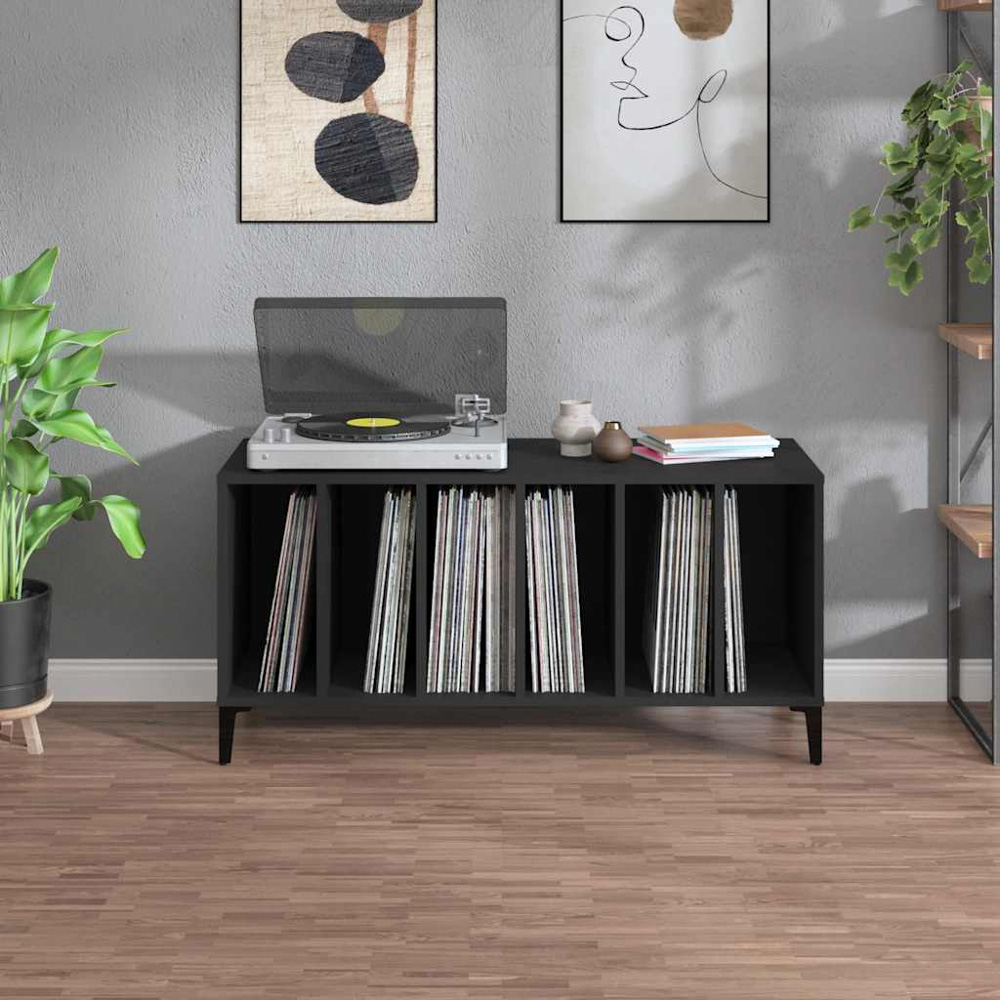 vidaXL 6 Shelf Black Record Cabinet Image 7