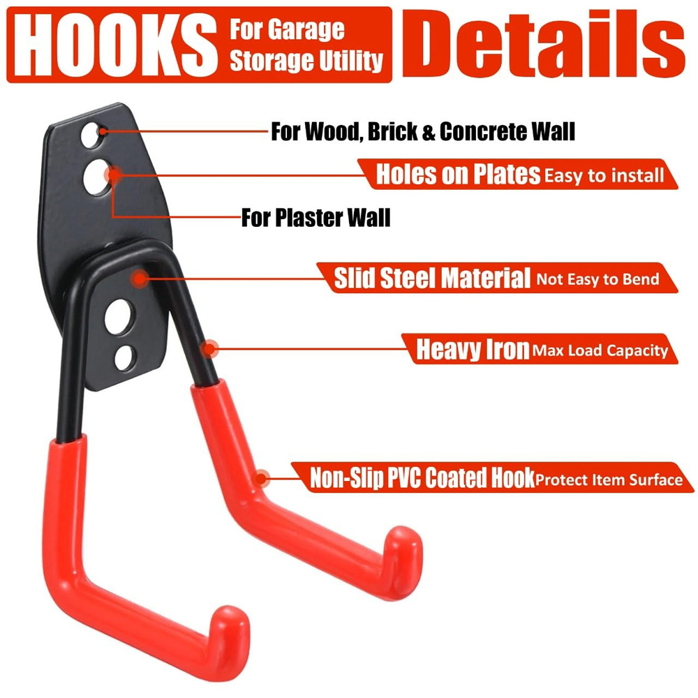 ATEK 10 Piece Orange and Black Steel Double Utility Garage Wall Storage Hook Set Image 7