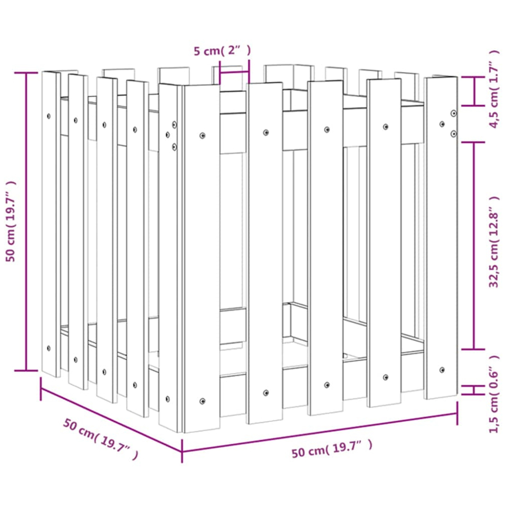 vidaXL Brown Impregnated Solid Pine Wood Garden Planter 50 x 50 x 50cm Image 8