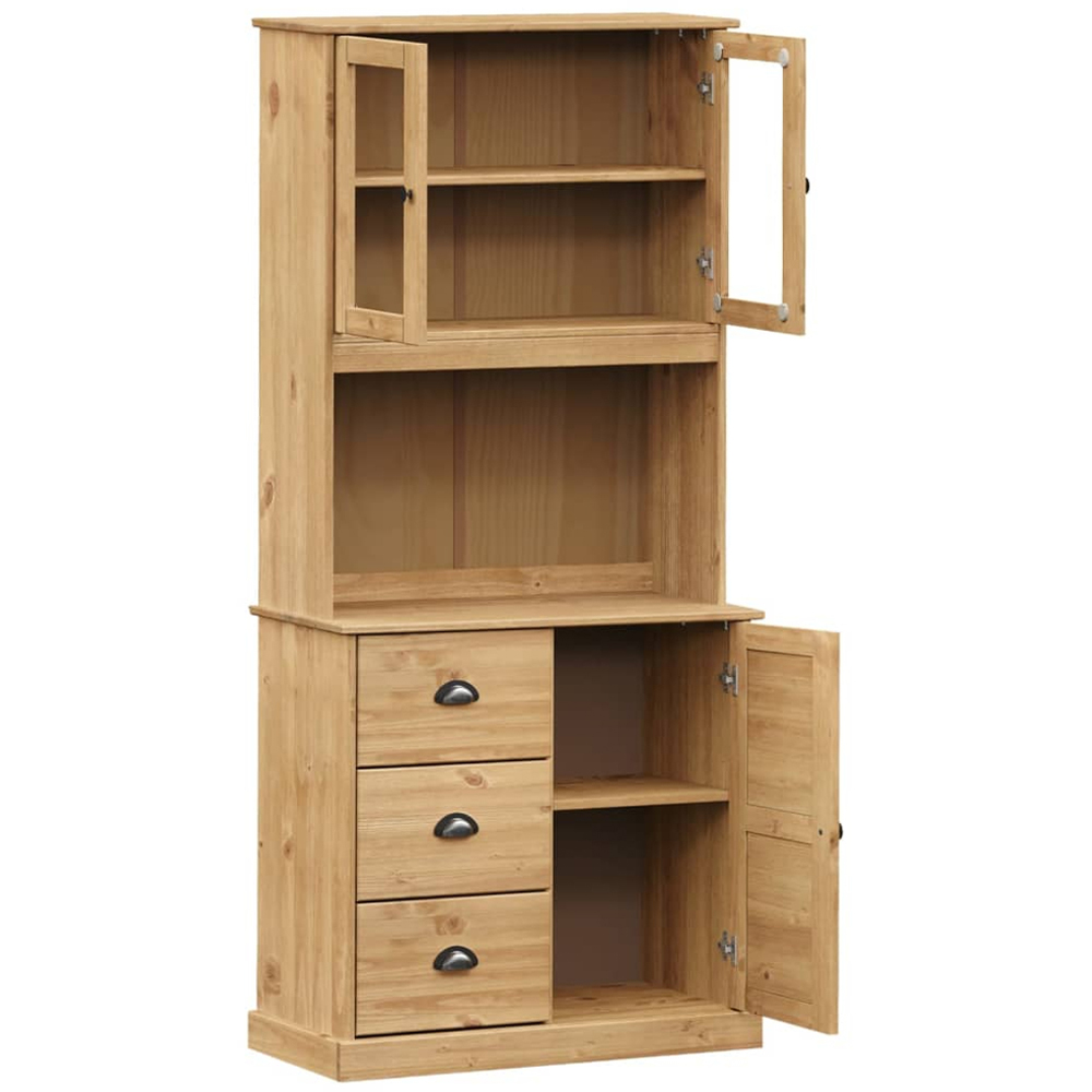 vidaXL 3 Door 3 Drawer Single Shelf Brown Solid Pine Wood Highboard Image 4