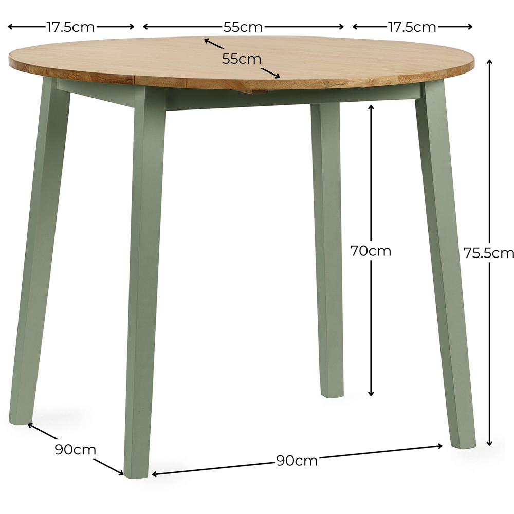 Julian Bowen Linwood 2 Seater 55-90cm Sage Green and Natural Round Drop Leaf Extendable Dining Table Image 4