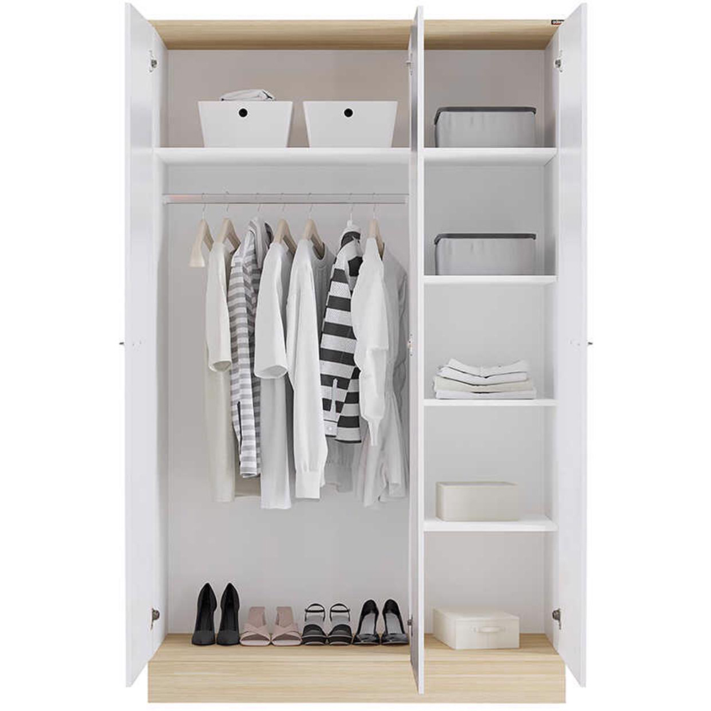 FWStyle 3 Door Single Drawer White Triple Wardrobe Image 4