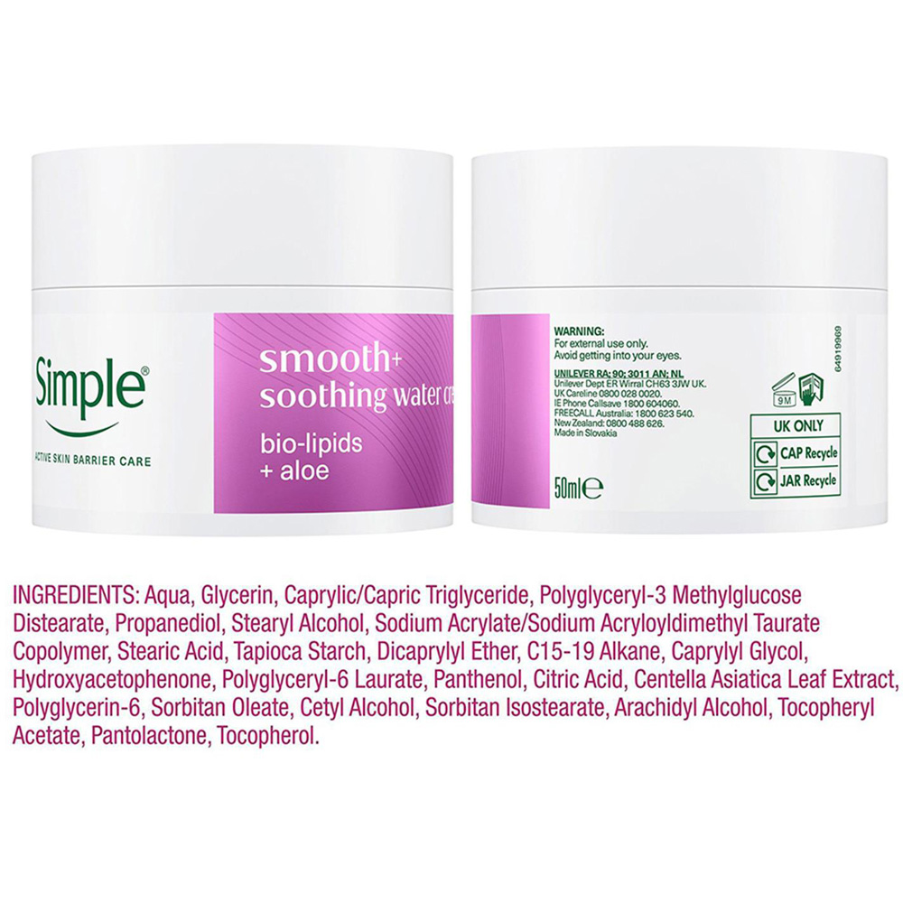 Simple Smooth+ Soothing Water Hydrating Care Face Moisturiser Cream 50ml 3 Pack Image 7