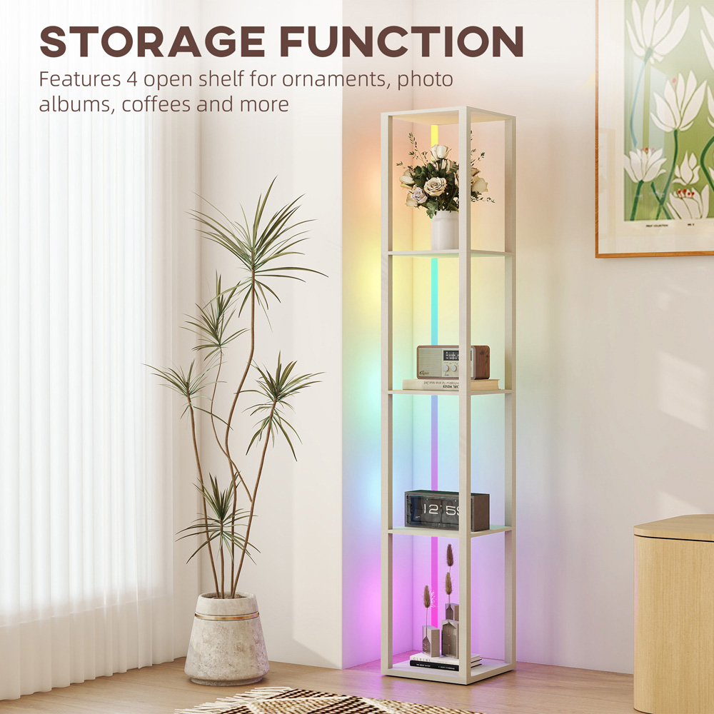 HOMCOM 4 Shelf Oak RGB LED Floor Lamp with Remote Image 7