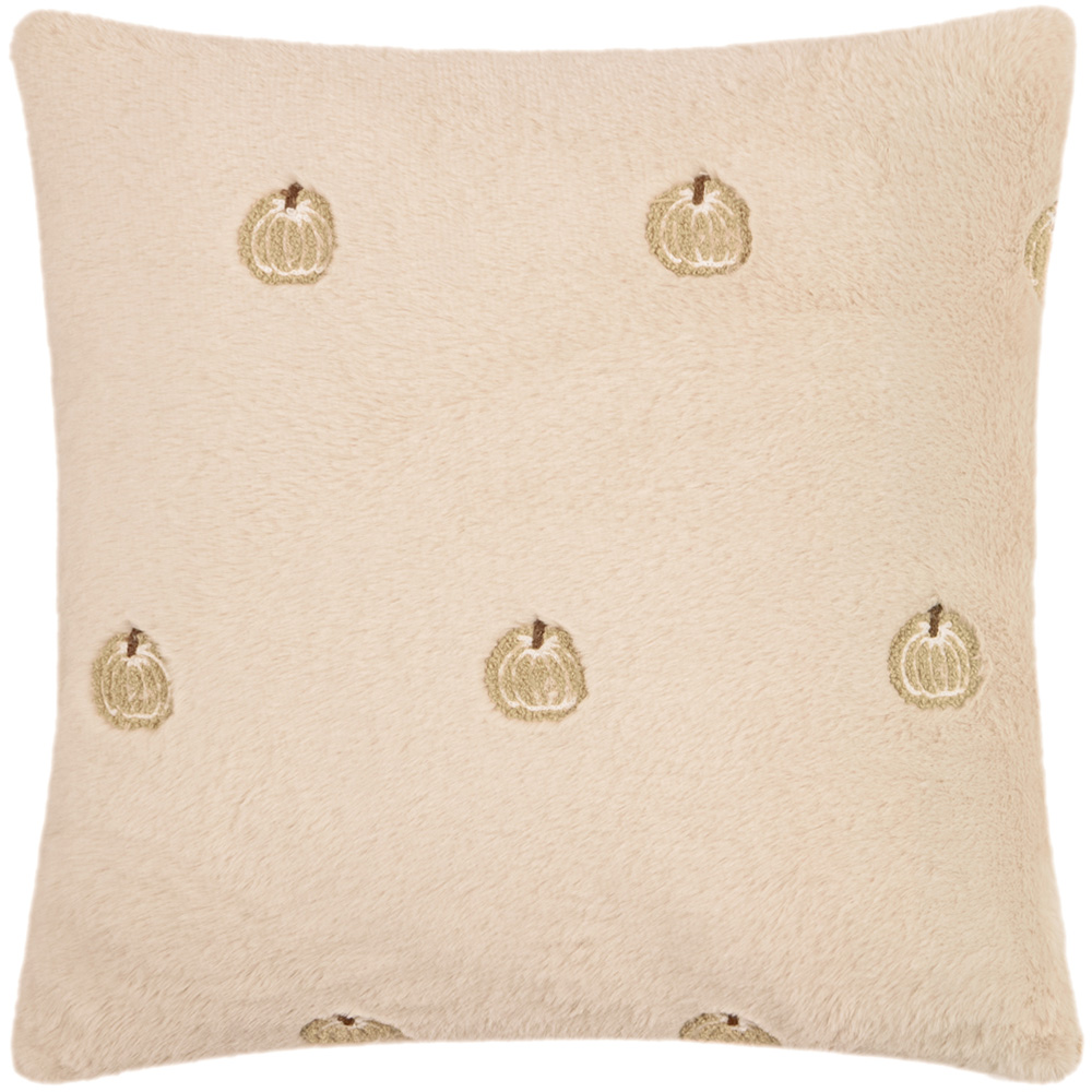 Furn Autumn Pumpkins Embroidered Natural Faux Fur Cushion 45 x 45cm Image 1