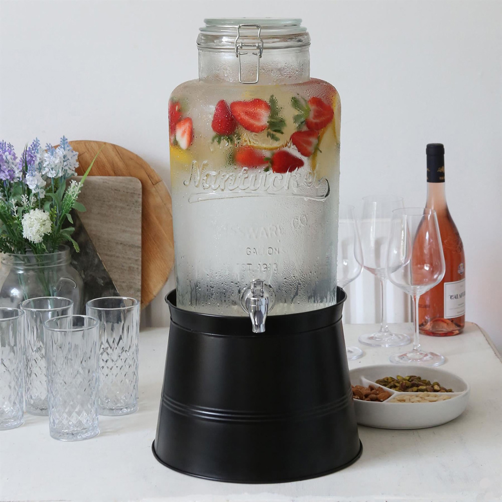 Rink Drink Clear Glass Drink Dispenser with Tap and Black Bucket Stand 8.7L 2 Pack Image 2