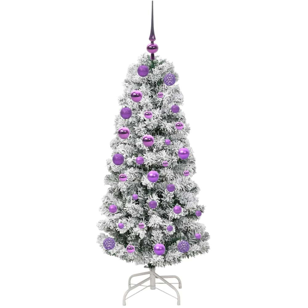 vidaXL Pre-Lit Warm White LED and Lilac Baubles Snow Flocked Artificial Christmas Tree 4ft Image 4