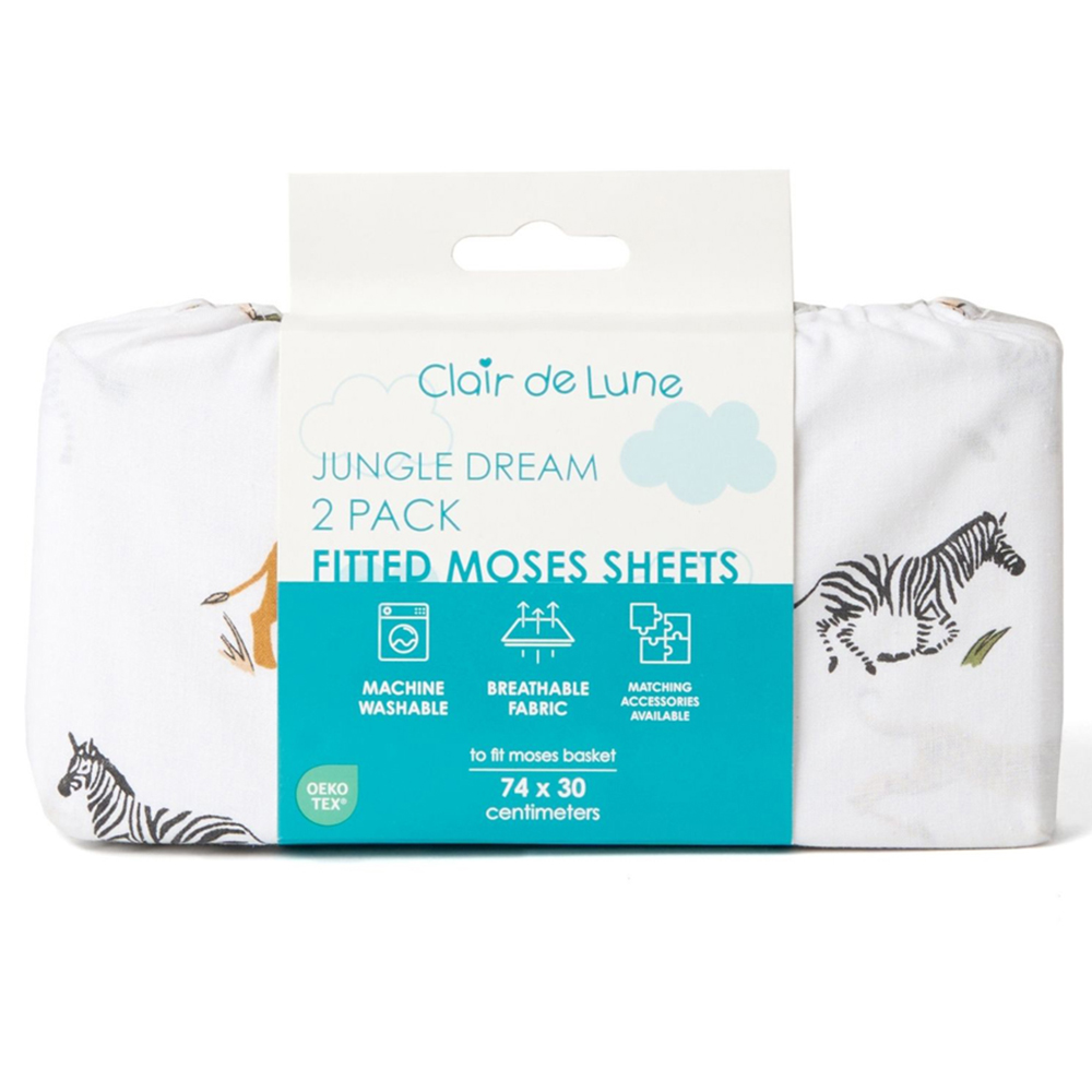 Clair de Lune Baby Jungle Dreams Moses Basket Sheet 2 Pack Image 4