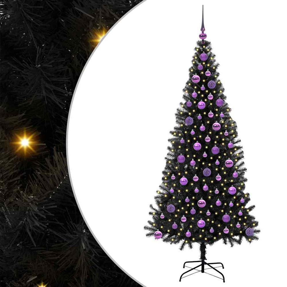 vidaXL Pre-Lit Lilac Baubles Black Artificial Christmas Tree 6ft Image 2
