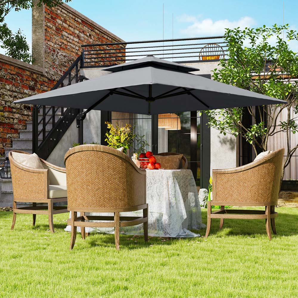 Outsunny Light Grey Cantilever Parasol with Base 3m Image 2
