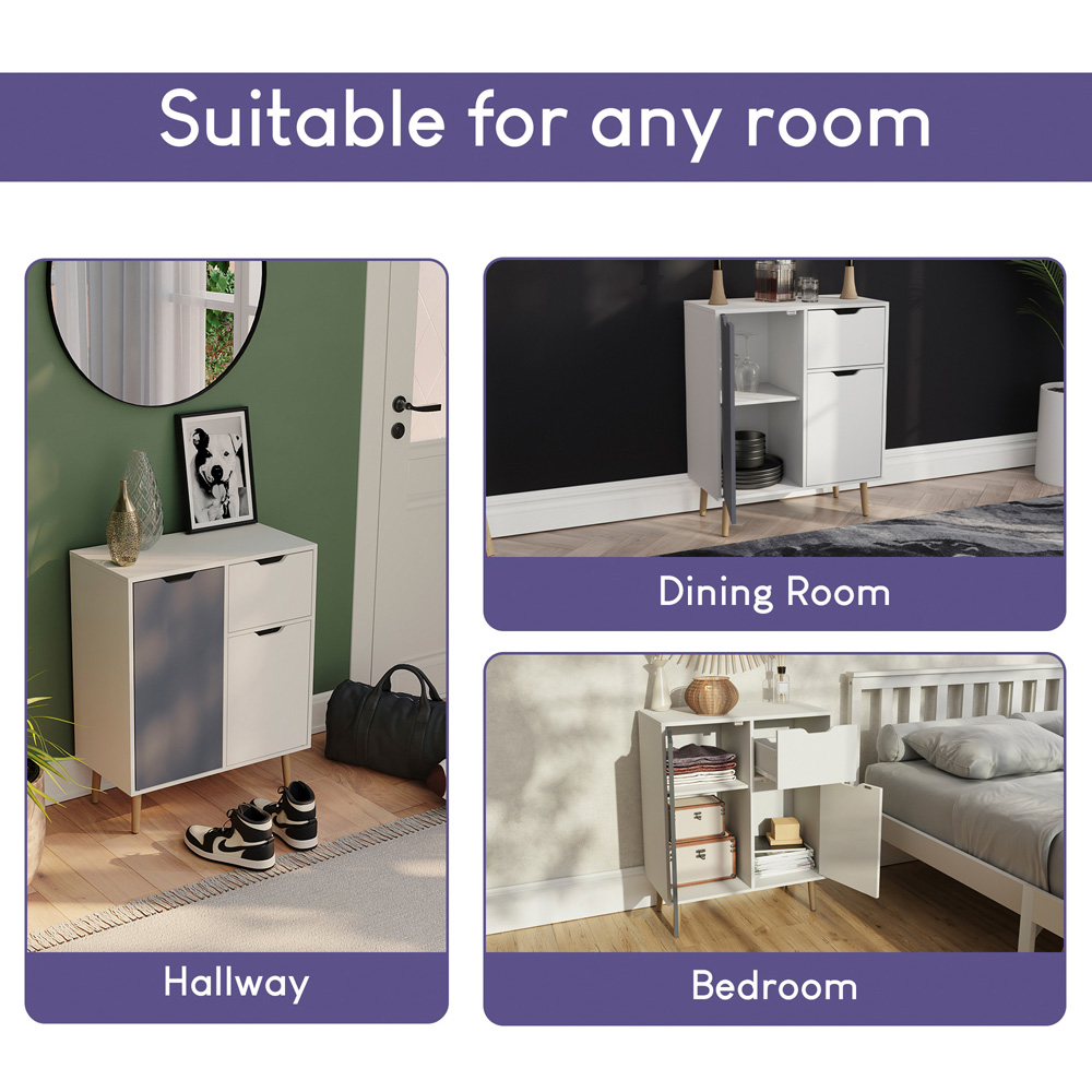 Vida Designs 2 Door Single Drawer Grey and White Sideboard Image 4