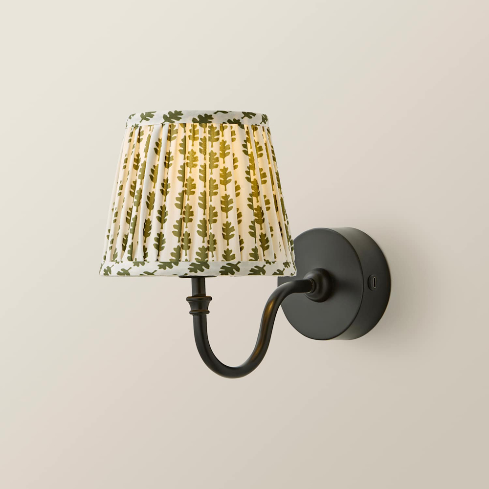ValueLights Lowe Green Ditsy Floral Pleated Shade Black Rechargeable Wall Light with Bulb Image 3
