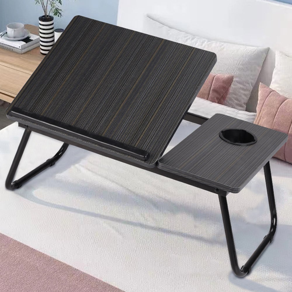 Living and Home Adjustable Laptop Bed Desk with Cup Holder Image 1