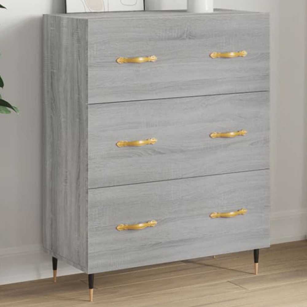 vidaXL 3 Drawer Grey Sonoma Wooden Sideboard Image 1