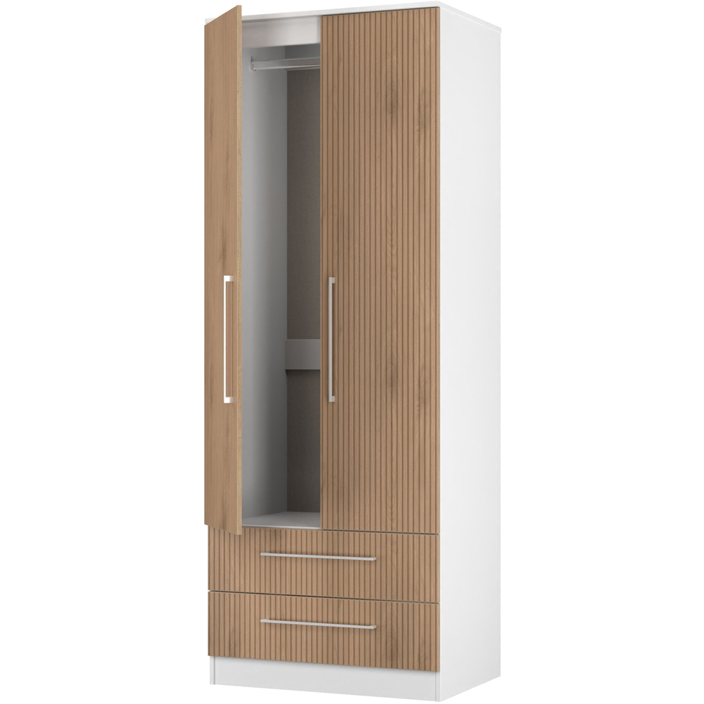 Crowndale Worcester 2 Door 2 Drawer Slatt Effect and White Tall Wardrobe Ready Assembled Image 4