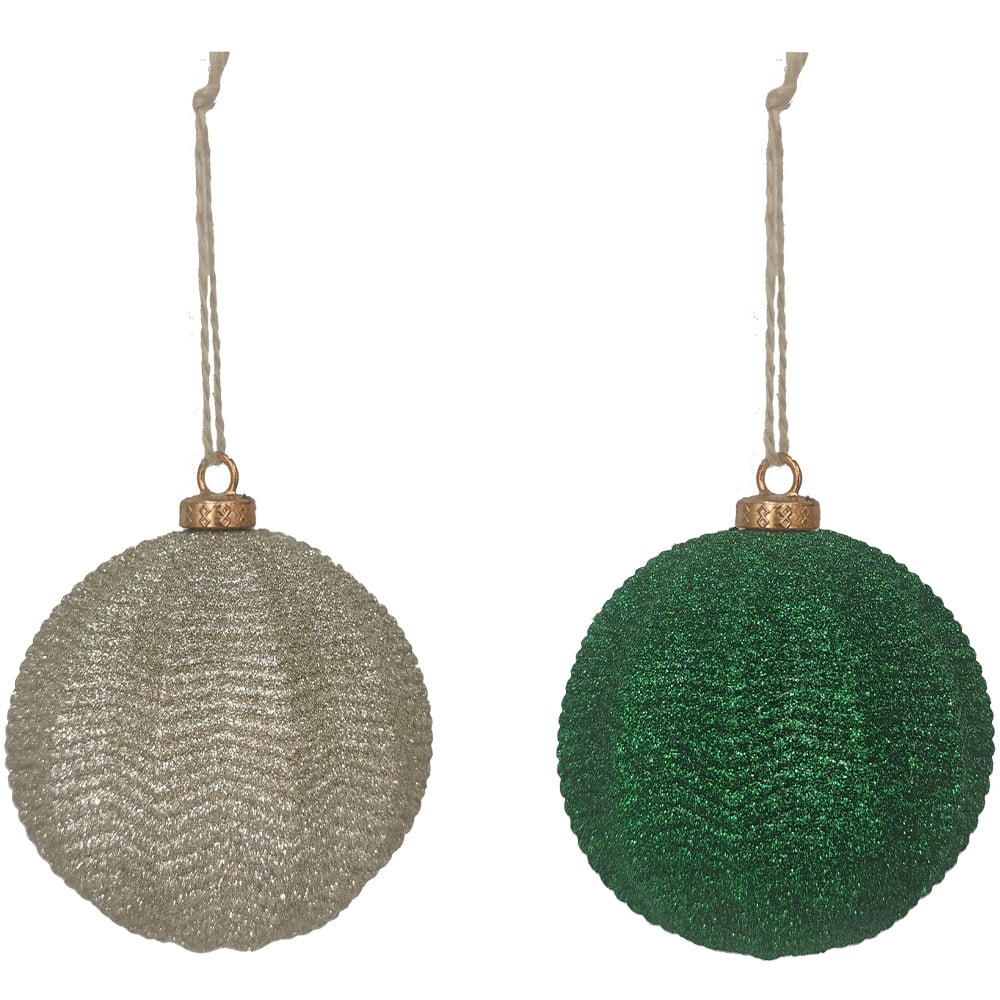Single Royal Emerald Glitter Ridged Hanging Bauble in Assorted styles Image 1
