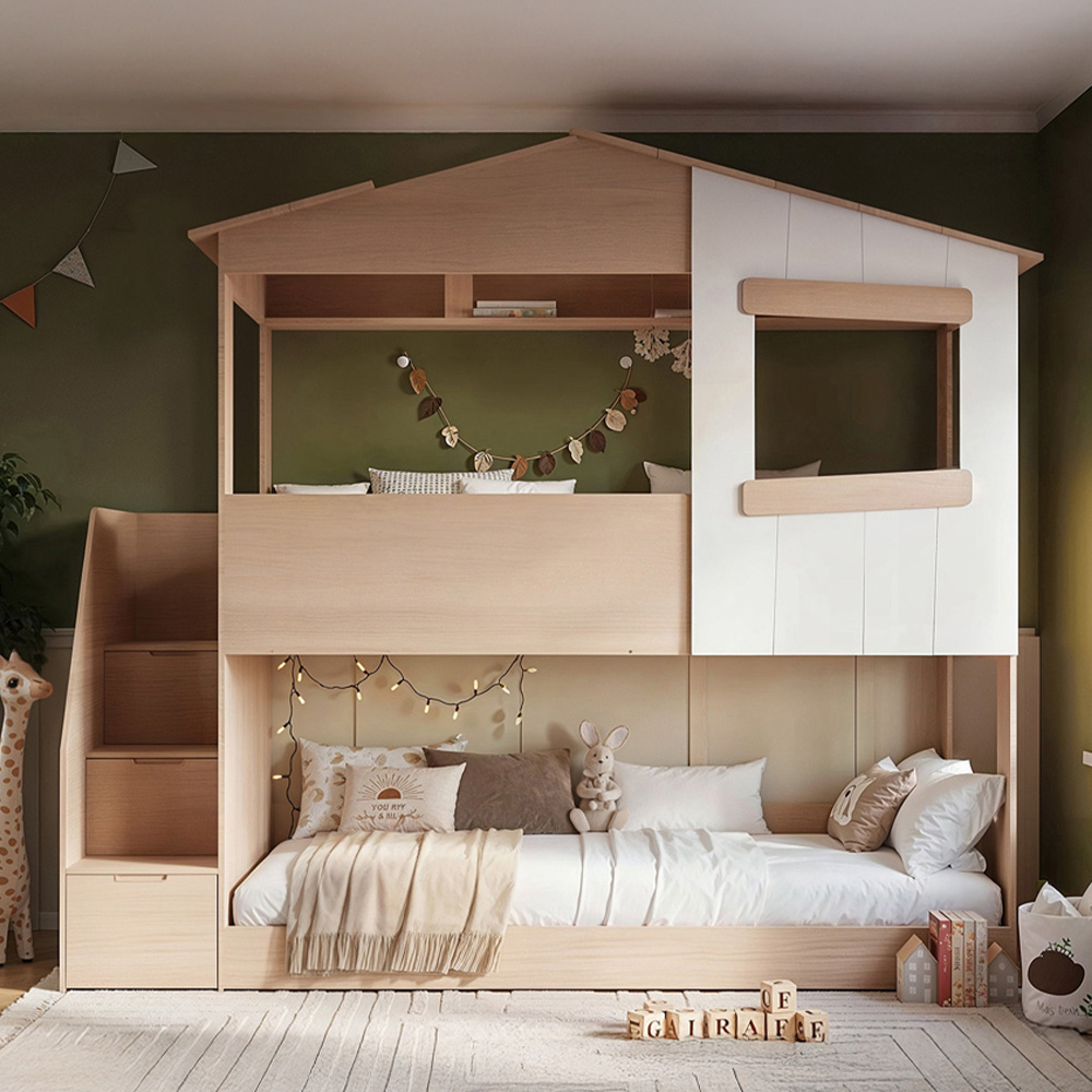 Flair Dreamland Oak Play House Staircase Bunk Bed Image 1