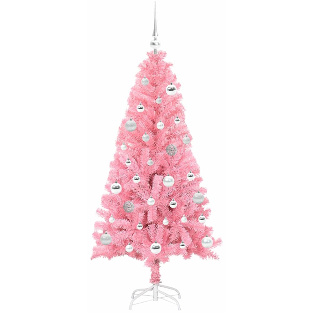 vidaXL Pre-Lit Silver Baubles Pink Artificial Christmas Tree 5ft Image 4